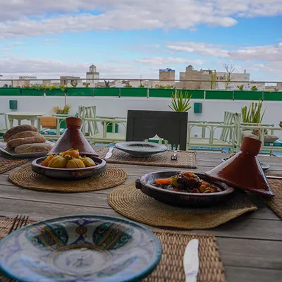 Finished tajine meal shared after a hands-on cooking class in Essaouira